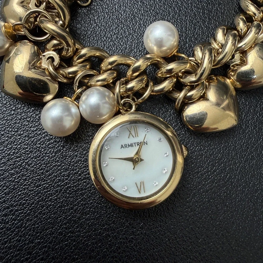 MSRP‎ $85 Armitron 75/5578GP Womens Gold Tone Charm Crystal Bracelet Watch New B
